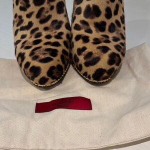Valentino Pony Hair Leopard Print Ankle Booties- Rock stud. W/ dust bags